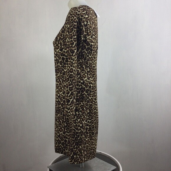 J. Crew Womens Leopard Print Crepe Long Sleeve Shift Dress Brown Sz 00 NWT K2150 - Picture 3 of 10